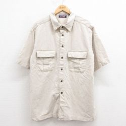 XL★古着 半袖 シャツ メンズ 00年代 00s 大きいサイズ リネン 薄ベージュ カーキ 25aug22 中古 トップス