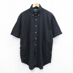 XL★古着 ラルフローレン Ralph Lauren 半袖 ブランド シャツ メンズ 90年代 90s ワンポイントロゴ BLAKE コットン ボタンダウン 黒他 ブラック ストライプ 25aug23 中古 トップス
