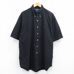 XL★古着 ラルフローレン Ralph Lauren 半袖 ブランド シャツ メンズ 90年代 90s ワンポイントロゴ BLAKE 大きいサイズ ロング丈 コットン ボタンダウン 黒 ブラック 25aug23 中古 トップス