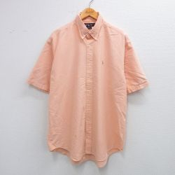 【20%OFF】XL★古着 ラルフローレン Ralph Lauren 半袖 ブランド シャツ メンズ 90年代 90s ワンポイントロゴ BLAKE オックスフォード 大きいサイズ コットン ボタンダウン 薄オレンジ 25aug23 中古 トップス