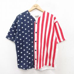 M★古着 半袖 ベースボール シャツ メンズ 90年代 90s 星条旗 コットン USA製 白他 ホワイト 25sep01 中古 トップス