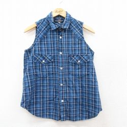 S★古着 ゲス GUESS ノースリーブ ウエスタン シャツ メンズ 90年代 90s USA製 青他 ブルー チェック 25sep01 中古 トップス