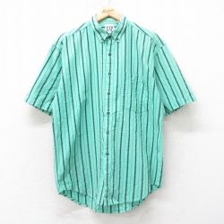 L★古着 ギャップ GAP 半袖 シャツ メンズ 90年代 90s コットン ボタンダウン 緑系他 グリーン ストライプ 【spe】 25sep02 中古 トップス