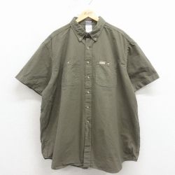 XL★古着 カーハート 半袖 シャツ メンズ 90年代 90s 大きいサイズ ロング丈 コットン ボタンダウン USA製 緑 26apr06