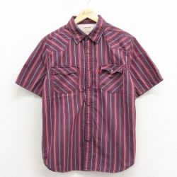 L★古着 リーバイス Levis 半袖 ウエスタン シャツ メンズ コットン 赤紫他 ストライプ 26apr06