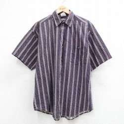 XL★古着 キー KEY 半袖 シャツ メンズ 90年代 90s 紫他 ストライプ 26apr09