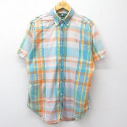 L★古着 半袖 シャツ メンズ 90年代 90s コットン ボタンダウン オレンジ他 チェック 26apr10