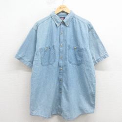 XL★古着 FADED GLORY 半袖 シャツ メンズ 00年代 00s コットン ボタンダウン 薄紺 26apr11
