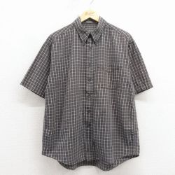 L★古着 バンヒューセン 半袖 シャツ メンズ コットン ボタンダウン 茶他 チェック 26apr11