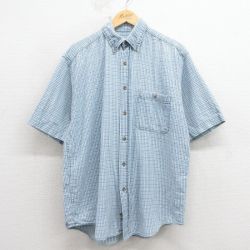 XL★古着 エディーバウアー 半袖 シャツ メンズ 00年代 00s コットン ボタンダウン 薄紺 チェック 26apr11