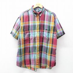 XL★古着 ドッカーズ 半袖 シャツ メンズ 90年代 90s 大きいサイズ レーヨン 赤他 チェック 26apr13