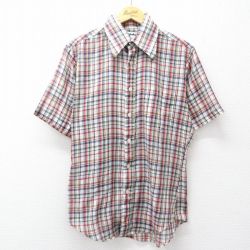 M★古着 半袖 シャツ メンズ 70年代 70s 白他 チェック 26apr13