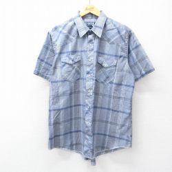 XL★古着 ラングラー 半袖 ウエスタン シャツ メンズ 80年代 80s USA製 薄紺他 チェック 26apr13