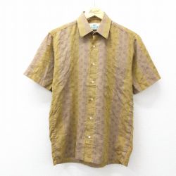 M★古着 バンヒューセン 半袖 シャツ メンズ 90年代 90s 茶他 ストライプ 26apr13