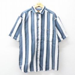 XL★古着 FADED GLORY 半袖 シャツ メンズ 90年代 90s コットン 薄紺他 ストライプ 26apr13