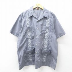 XL★古着 半袖 キューバ シャツ メンズ 80年代 80s グレー 26apr13