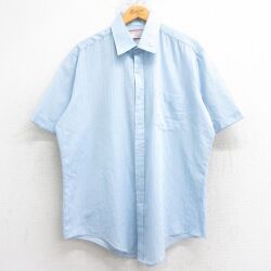 XL★古着 シアーズ 半袖 シャツ メンズ 80年代 80s 薄紺 ストライプ 26apr14