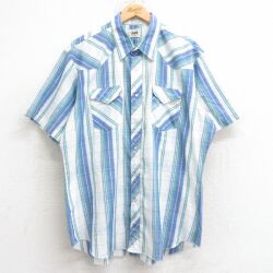 XL★古着 リー Lee 半袖 ウエスタン シャツ メンズ 80年代 80s 大きいサイズ 紺他 チェック 26apr14