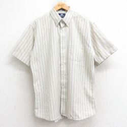 XL★古着 半袖 シャツ メンズ オックスフォード ボタンダウン ベージュ他 ストライプ 26apr14