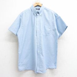 XL★古着 半袖 シャツ メンズ 00年代 00s オックスフォード 大きいサイズ ロング丈 ボタンダウン 薄紺 26apr14