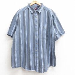 XL★古着 FADED GLORY 半袖 シャツ メンズ 00年代 00s 大きいサイズ コットン 紺他 ストライプ 26apr14