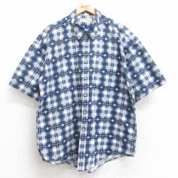 XL★古着 半袖 シャツ メンズ 00年代 00s 総柄 大きいサイズ コットン ボタンダウン 紺他 チェック 26apr14