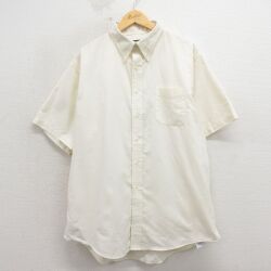 XL★古着 ランズエンド 半袖 シャツ メンズ 00年代 00s 大きいサイズ ロング丈 ボタンダウン 生成り 26apr15