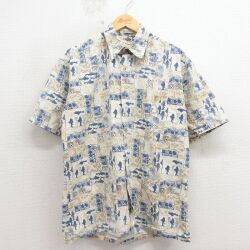 XL★古着 ピエールカルダン 半袖 ブランド シャツ メンズ 90年代 90s 魚 コットン ベージュ他 26apr15