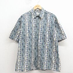 XL★古着 ピエールカルダン 半袖 ブランド シャツ メンズ 90年代 90s 総柄 コットン 紺他 26apr15