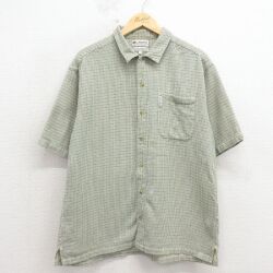 L★古着 コロンビア 半袖 シャツ メンズ 00年代 00s コットン 緑他 チェック 26apr15