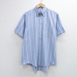 L★古着 アロー 半袖 シャツ メンズ 90年代 90s オックスフォード ボタンダウン USA製 薄紺他 ストライプ 26apr16