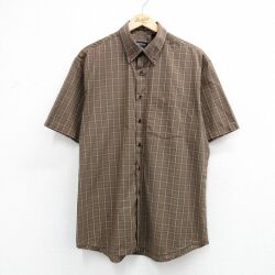 XL★古着 バンヒューセン 半袖 シャツ メンズ ボタンダウン 茶他 チェック 26apr16