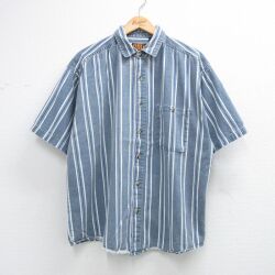 XL★古着 FADED GLORY 半袖 シャツ メンズ 90年代 90s 大きいサイズ コットン 紺他 ストライプ 26apr16