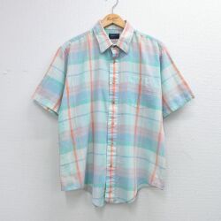 XL★古着 半袖 シャツ メンズ 90年代 90s 大きいサイズ 薄紺他 チェック 26apr16