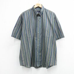 XL★古着 バンヒューセン 半袖 シャツ メンズ 大きいサイズ ボタンダウン 紺他 ストライプ 26apr16
