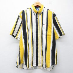 XL★古着 半袖 シャツ メンズ 90年代 90s ロング丈 コットン ボタンダウン USA製 黄他 ストライプ 26apr16