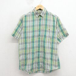 L★古着 半袖 シャツ メンズ 80年代 80s ボタンダウン 緑他 チェック 26apr17