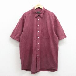 XL★古着 エディーバウアー 半袖 シャツ メンズ 00年代 00s 大きいサイズ ロング丈 コットン エンジ チェック 26apr17