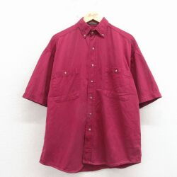 L★古着 半袖 シャツ メンズ 00年代 00s コットン ボタンダウン エンジ 26apr17