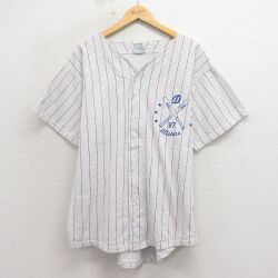 L★古着 半袖 ベースボール シャツ メンズ 90年代 90s オールスター コットン USA製 薄グレー 霜降り他 ストライプ 26apr17