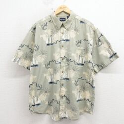 XL★古着 ピューリタン 半袖 シャツ メンズ 00年代 00s 船 大きいサイズ ボタンダウン 薄緑 26apr17