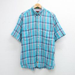 XL★古着 ボストントレーダーズ 半袖 シャツ メンズ 00年代 00s コットン ボタンダウン 水色他 チェック 26apr21