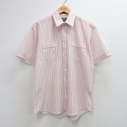 L★古着 半袖 シャツ メンズ 白他 ストライプ 26apr21