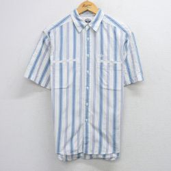 M★古着 ドッカーズ 半袖 シャツ メンズ 90年代 90s ワンポイントロゴ コットン 白他 ストライプ 26apr22