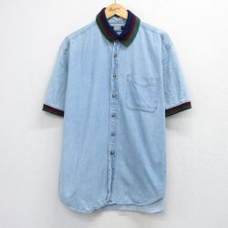 XL★古着 半袖 シャツ メンズ 90年代 90s コットン USA製 薄紺 デニム他 26apr22