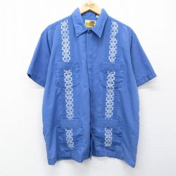 XL★古着 HABAND 半袖 キューバ シャツ メンズ 90年代 90s 薄紺 26apr22