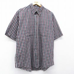 XL★古着 バンヒューセン 半袖 シャツ メンズ 大きいサイズ エンジ他 チェック 26apr22