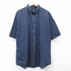 XL★古着 バンヒューセン 半袖 シャツ メンズ 大きいサイズ ボタンダウン 濃紺他 チェック 26apr22