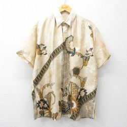 L★古着 半袖 シャツ メンズ 総柄 ベージュ系他 26apr22