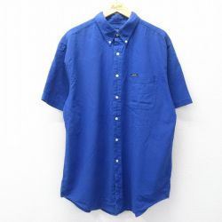 XL★古着 ラルフローレン チャップス 半袖 ブランド シャツ メンズ 90年代 90s ワンポイントロゴ ロング丈 コットン ボタンダウン 青 26apr22